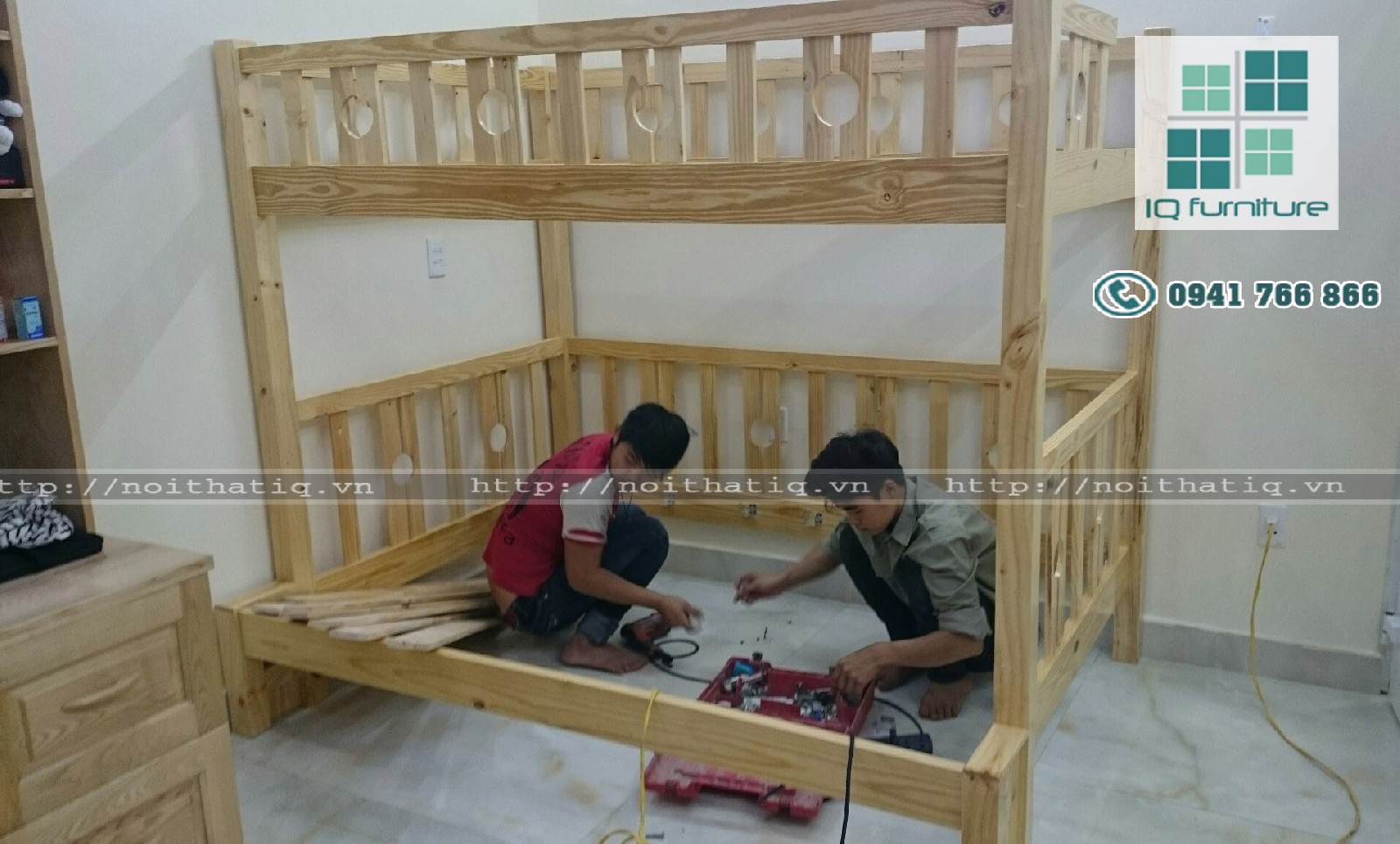 Giường tầng trẻ em gỗ thông Hải Phòng